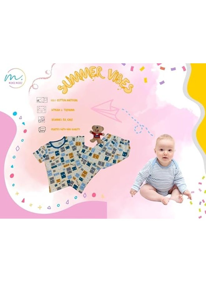 MINIIMODZ MINII MODZ Smile Teddy Print Shirt and Pant Set | Soft Cotton Dress Sleepwear | Cute Outfit Suitable for Kids, Toddlers, and Infants - Image 3